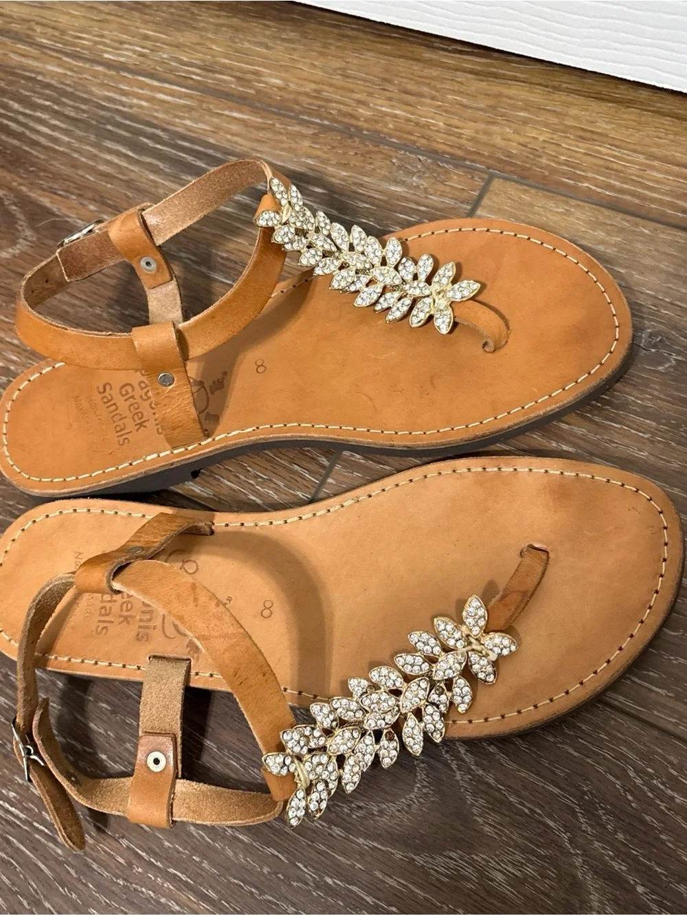 Pagonis Handmade Greek Sandals Brown Leather Bling Strappy Sz 8 Lot of 2 Pairs